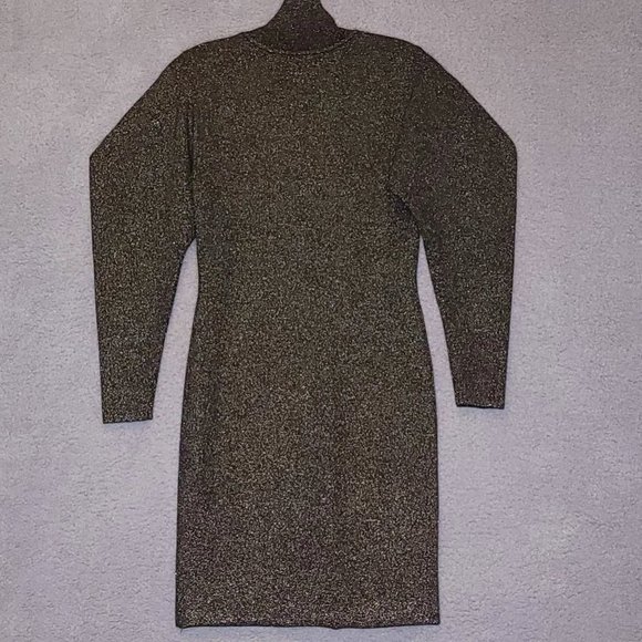 A.L.C. Womens Samuel Bodycon‎ Dress Black Gold Metallic Mock Neck Long Sleeve XS - Picture 2 of 10